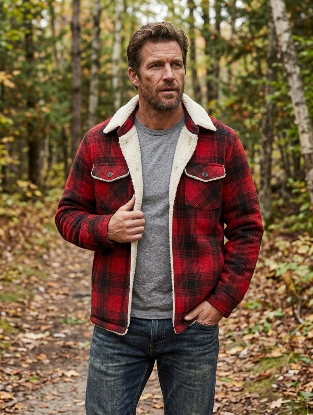 Warehouse One Men’s Sherpa Lined Flannel Shacket Red Buffalo Plaid Jacket Small